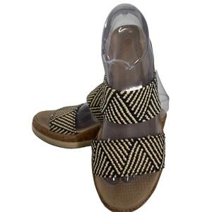 BZEE'S Lifestride Resort Raffia Cork Wedge Sandals 7.5 W Black Tan Slide Beachy